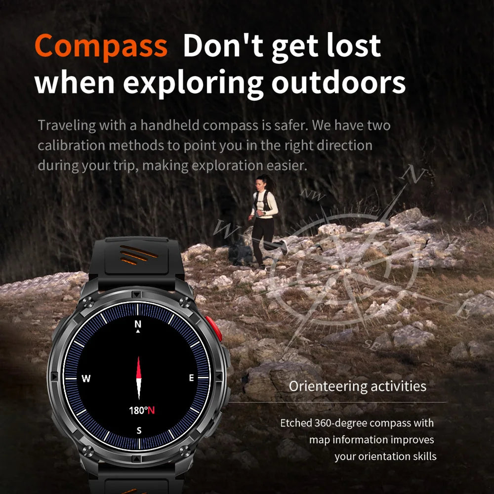 Yoateo Smart Watch – 1100mAh Battery, Bluetooth Call & Compass