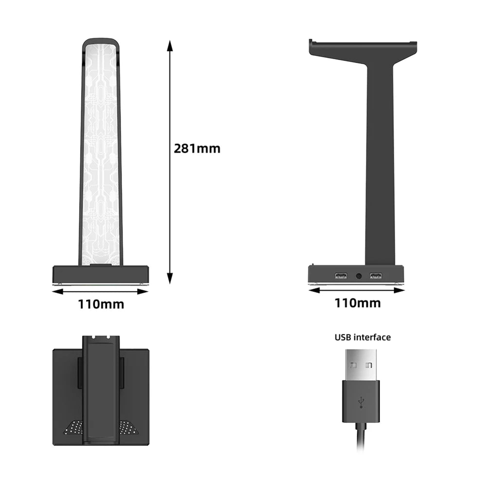 RGB Gaming Headphone Stand 10 Lighting Modes Computer Headset Stand with USB Ports Headphone Holder for Gaming PC Accessories Peaceful Pleasures Health and Wellness