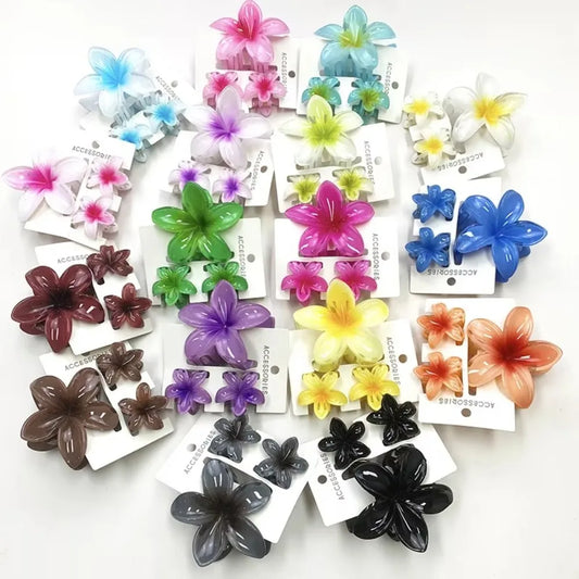 3-Pack Plumeria Flower Hair Claw Clips – Gradient Acrylic Set Floral Hair Clips Oasis Select
