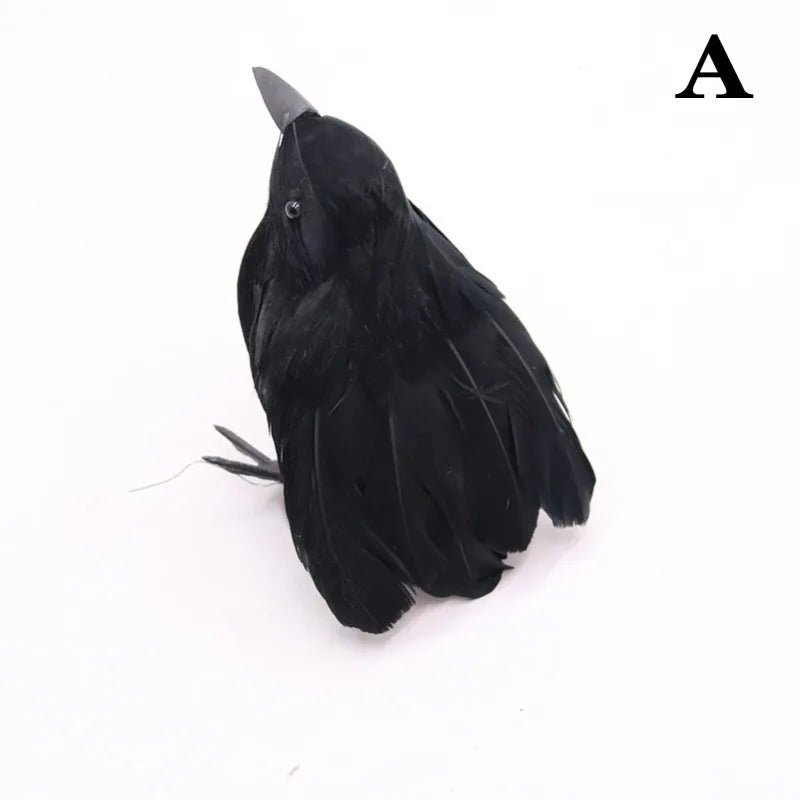 Realistic Black Crow Halloween Decoration – Flocked Feather Prop