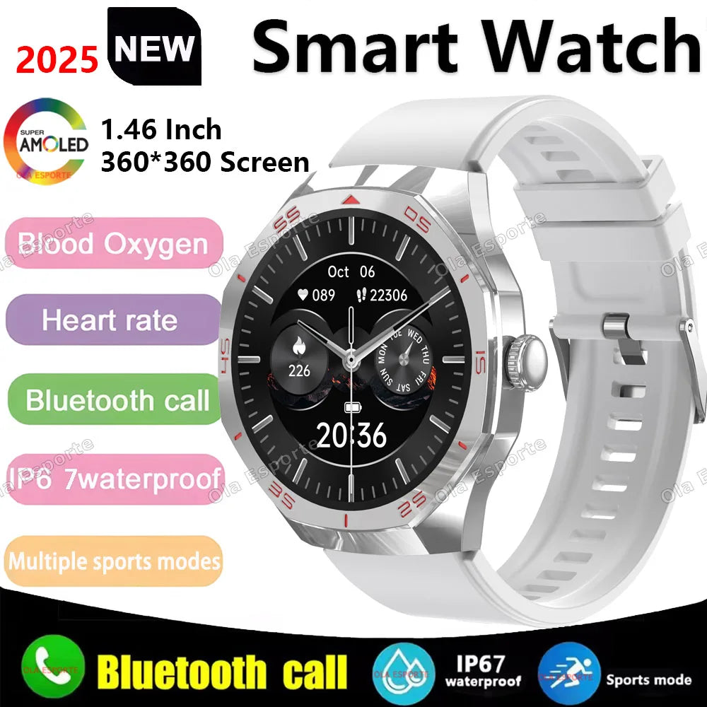 2025 New Smart Watch Men Women AMOLED HD Screen GPS Tracker Bluetooth Call Waterproof 3D Menu Fashion SmartWatch for Android IOS Peaceful Pleasures Health and Wellness Silver