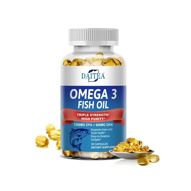 Daitea Triple Strength Omega 3 Fish Oil - Fish Oil Supplement with EPA & DHA Fatty Acids Premium Wild Caught, 30/60/120 Capsules Peaceful Pleasures Health and Wellness 30 count-1 bottle