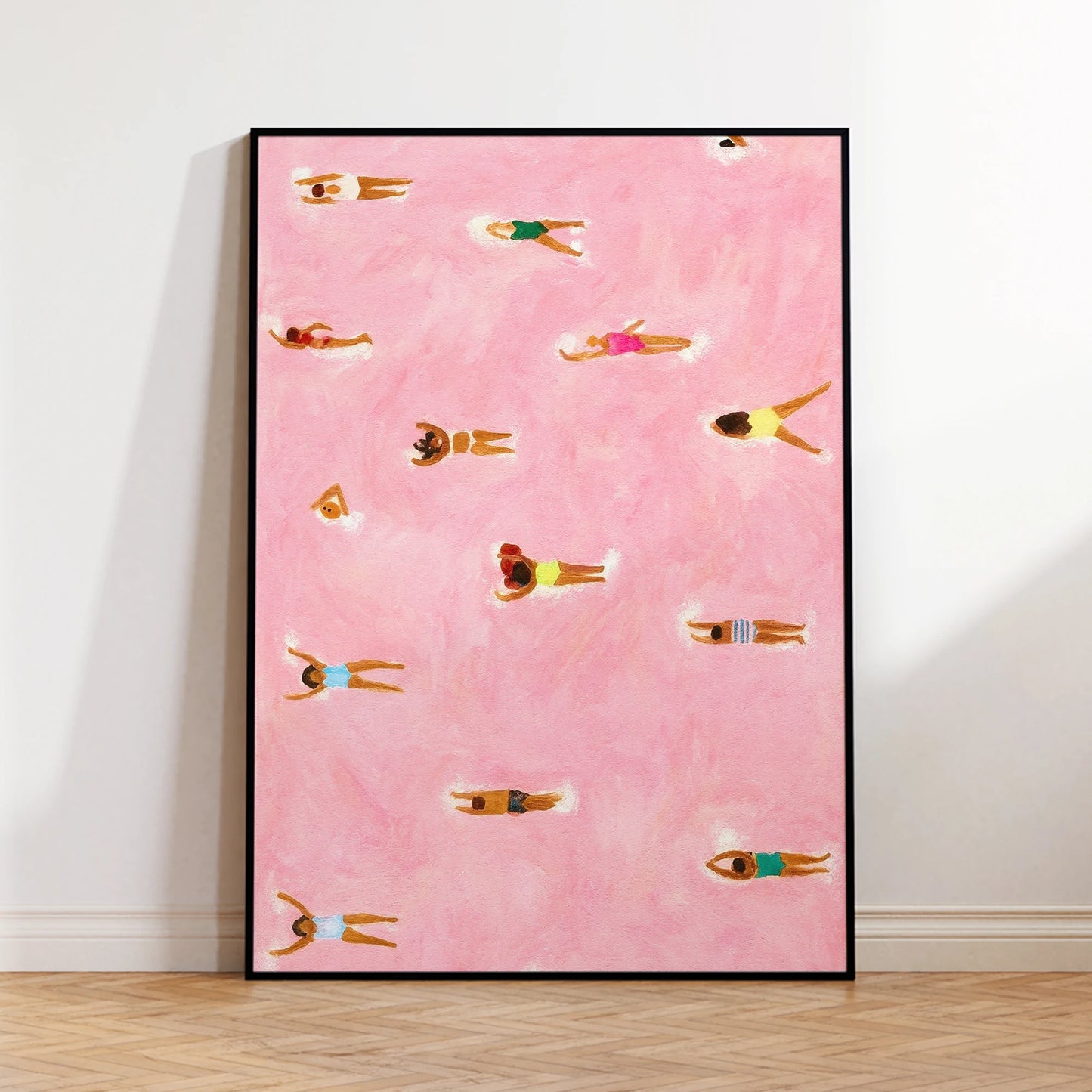 Minimalist Tiny Swimmers At Pool Pink Beach Wall Art Print Canvas Painting Poster Picture For Living Room,Bedroom Home Decor Peaceful Pleasures Health and Wellness G3590 30x40cm White Framed