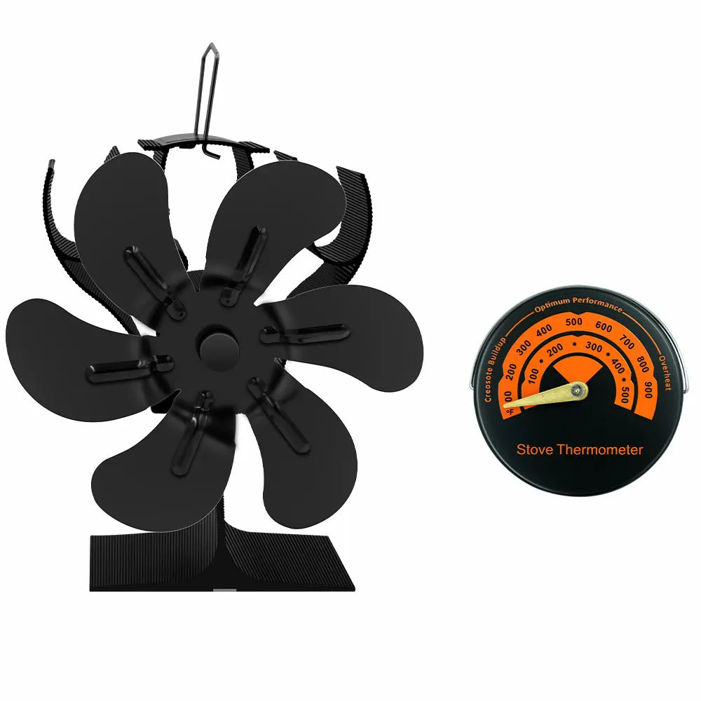 6 Blades Stove Fan Heat Powered Fireplace Fan Log Wood Burner Eco-fan Quiet Fireplace Fan Home Winter Warm Heat Distribution Peaceful Pleasures Health and Wellness With Thermometer