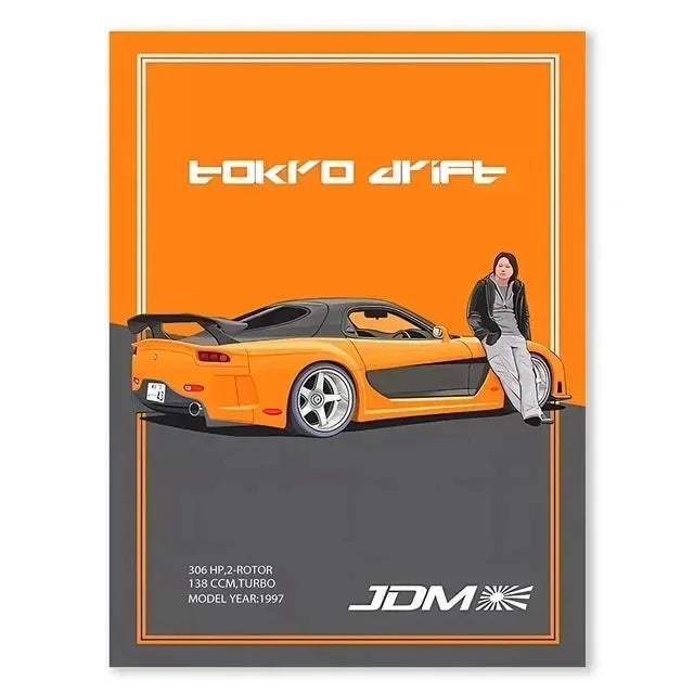 JDM GTR Sports Car Canvas Wall Art Poster | Boys Room Decor