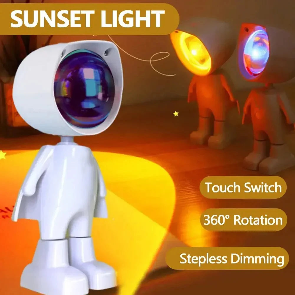 Rechargeable Astronaut Robot Rainbow Projection Sun Lamp Table Night Light Sunset Lamp Infinite Dimming Bedroom Atmosphere Light Peaceful Pleasures Health and Wellness