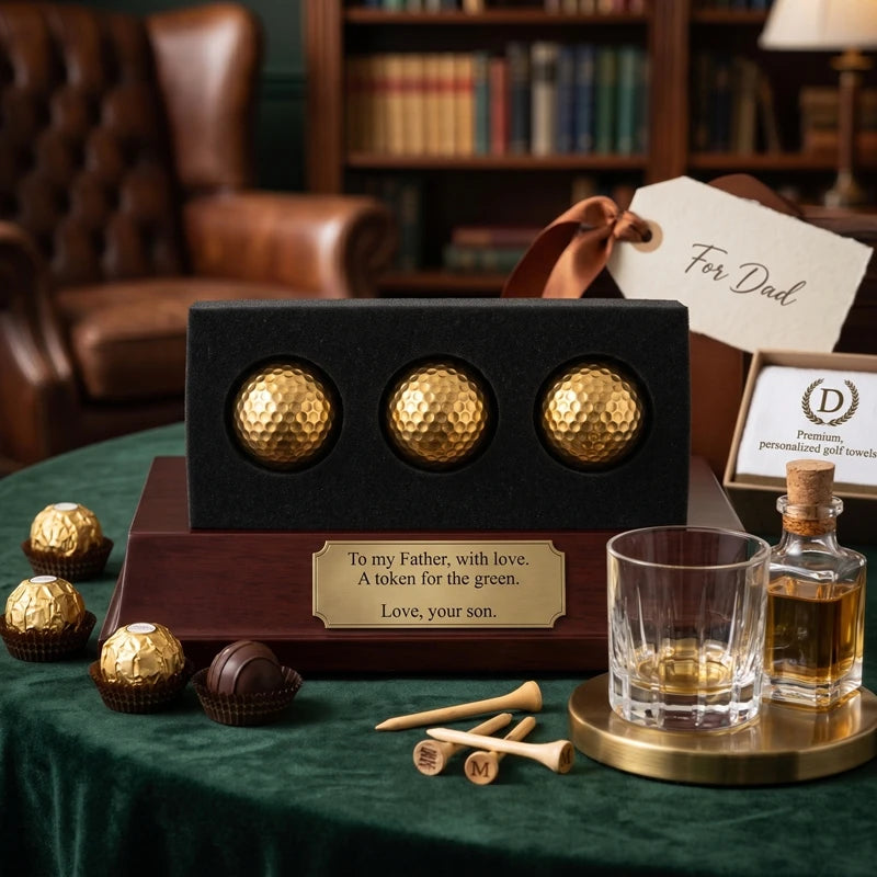 3Pcs Boxed Golf Ball Portable High Quality Double Layer Gold Plating Golf Ball Accessory Golden Peaceful Pleasures Health and Wellness