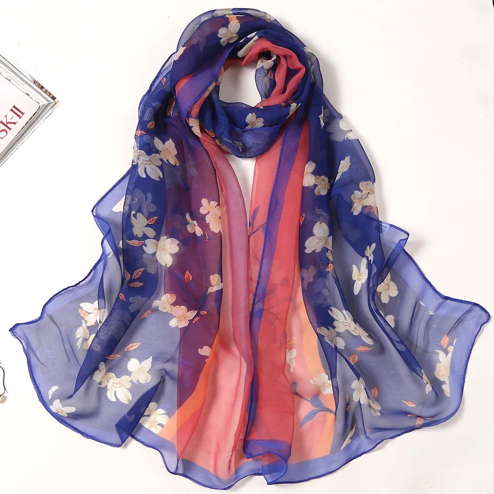 Women's Ink Lotus Chiffon Scarf – Lightweight Floral Print