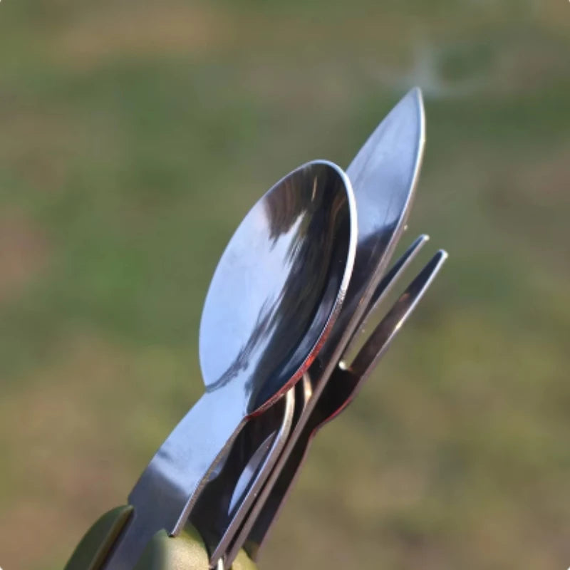 Camping Folding Utensil Set – Stainless Steel Knife Fork Spoon Folding Camping Utensils Peaceful Pleasures Health and Wellness