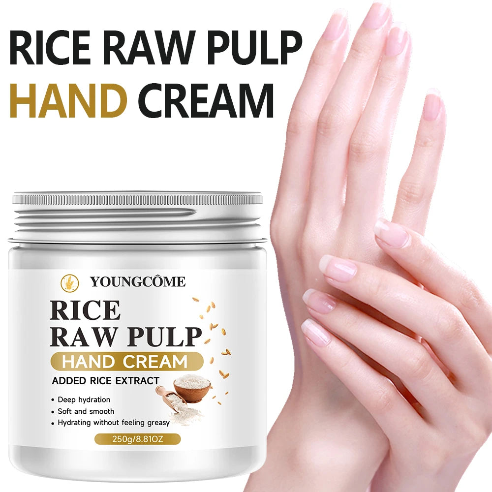 YOUNGCOME Rice Raw Pulp Hand Cream - Added Rice Extract for Deep Hydration | Soft & Smooth Non-Greasy Hydrating Hand Cream 250g Peaceful Pleasures Health and Wellness