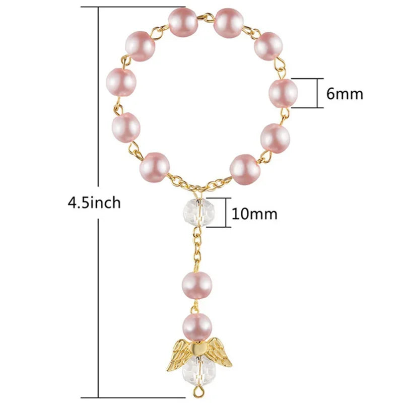 Angel Wing Cross Bracelet | Baptism & Communion Gift for Kids Religious Gift Bracelet Peaceful Pleasures Health and Wellness pink Bracelet
