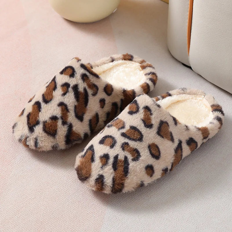 Leopard Fur Slippers | Memory Foam Non-Slip Warm Winter House Shoes