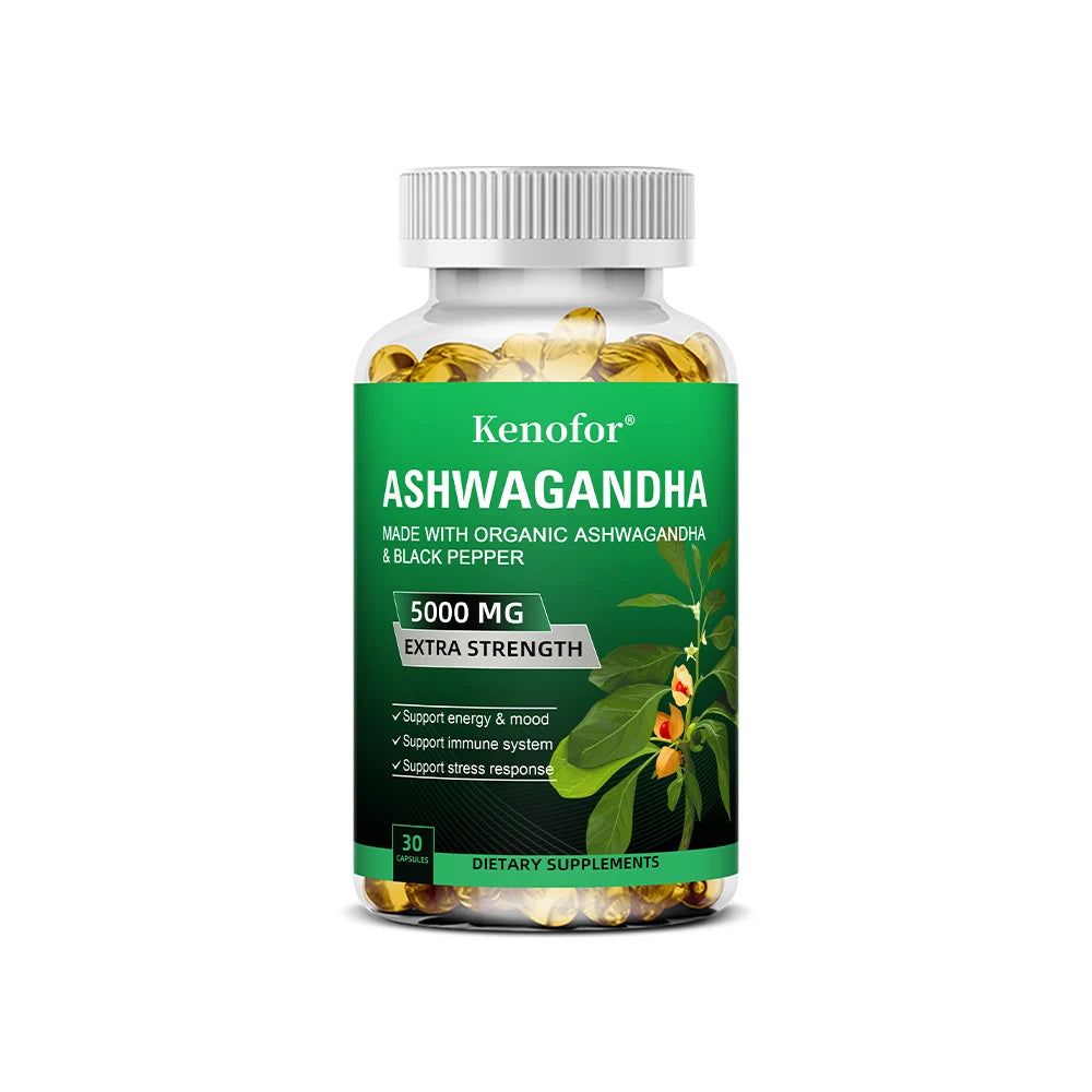 Pure Ashwagandha Root Extract Capsules 5000mg for Natural Mood, Stress, Focus, Brain, Energy , Sleep Health Peaceful Pleasures Health and Wellness 30 count-1 bottle