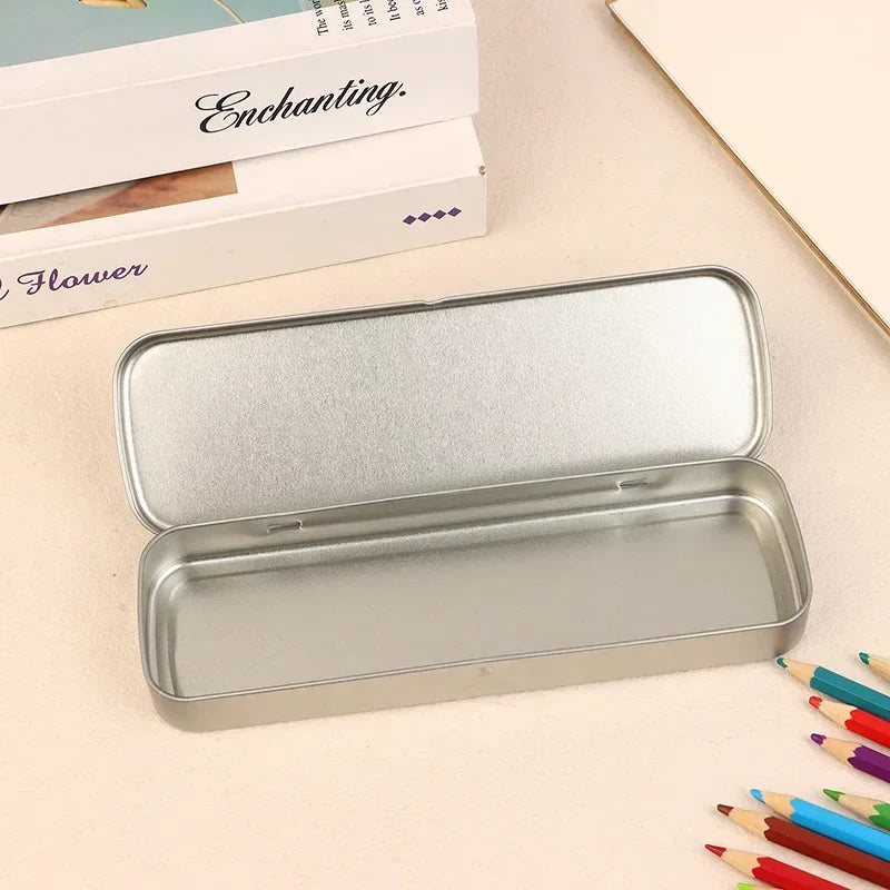 Heavy Duty Metal Pencil Case – Iron Pen Box, Silver | 20.2cm