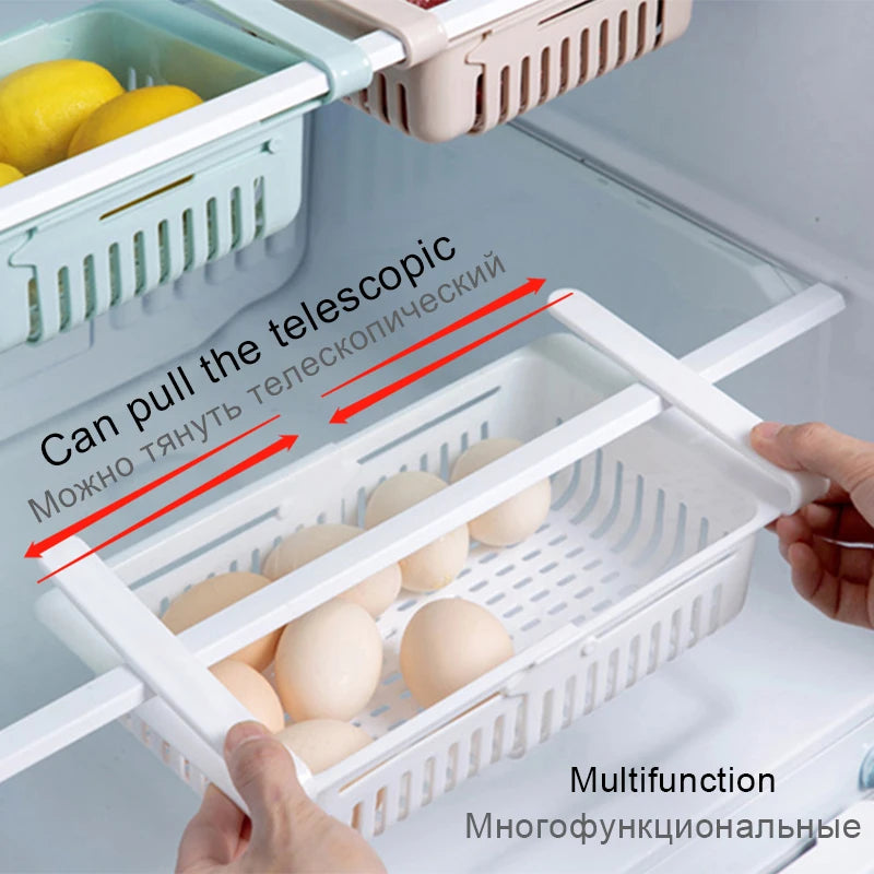 Adjustable Kitchen Fridge Storage Rack Home Organizer Food Container Refrigerator Drawer Storage Boxes Rack Retractable Shelf Peaceful Pleasures Health and Wellness