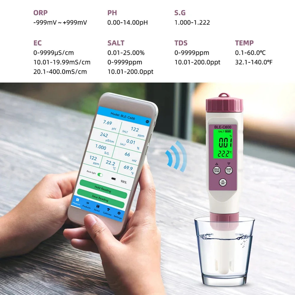 7 in 1 PH Meter Temp ORP Salinity TDS meter for Water Quality Tester with 0-14 Measurement Range Suitable Aquarium Swimming Pool Peaceful Pleasures Health and Wellness