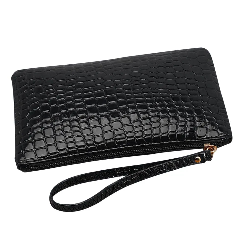 Crocodile Texture PU Phone Wallet Clutch Purse With Zipper Card Holder Makeup Pouch For Shopping Work And Daily Use Women Peaceful Pleasures Health and Wellness black