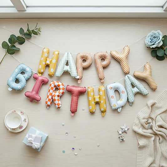Happy Birthday Foil Balloon Banner – 16" Reusable Letters Birthday Party Banner Peaceful Pleasures Health and Wellness