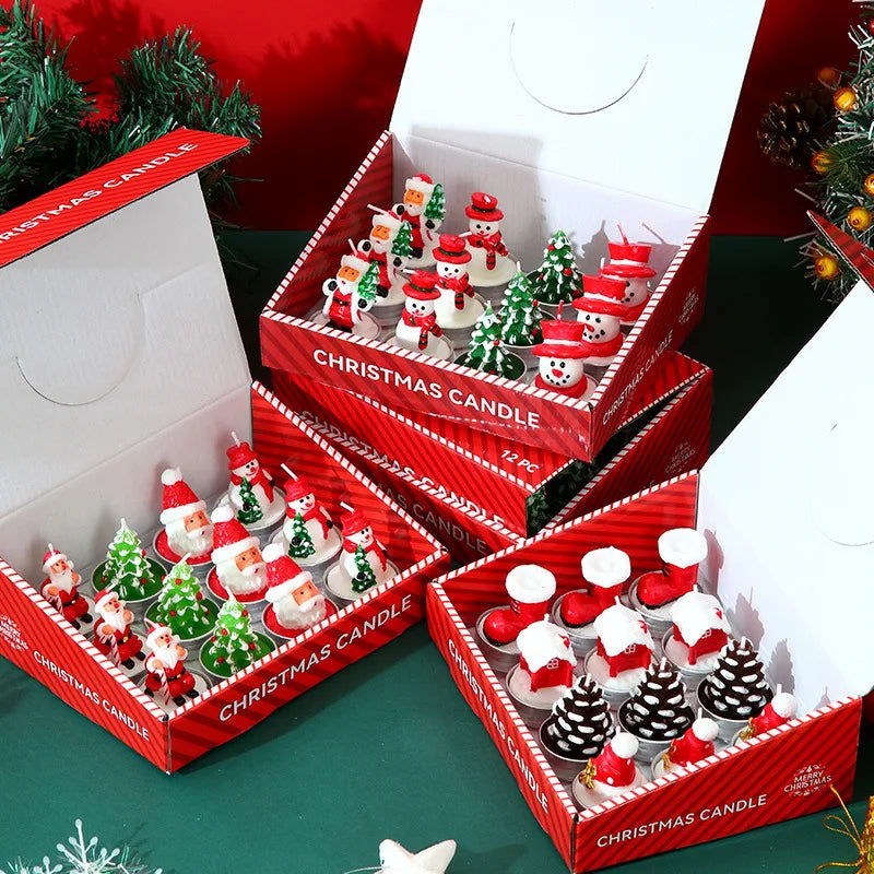 Christmas Mini Candle Set – 12 Festive Paraffin Wax Figures