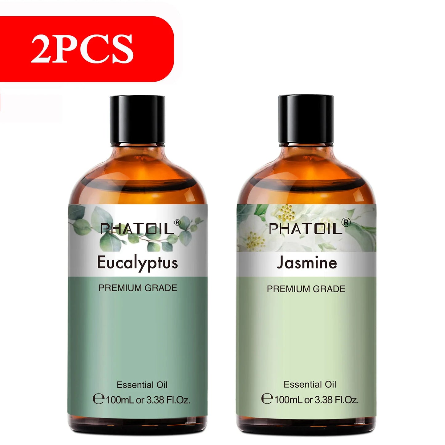 PHATOIL 100ml Aromatherapy Essential Oil-Lavender Rose Vanilla Eucalyptus Sandalwood Pine Needles for Diffuser,Candle Making Peaceful Pleasures Health and Wellness Eucalyptus Jasmine 100ML