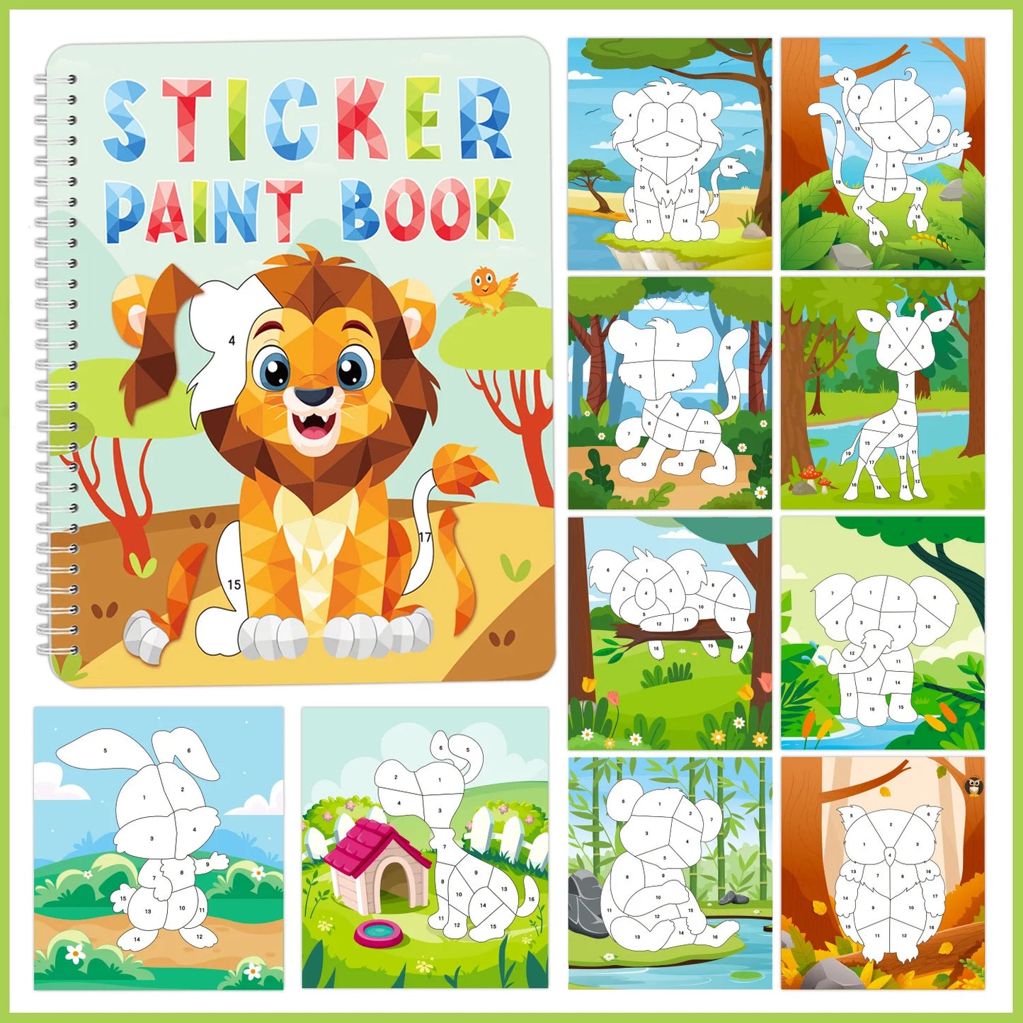 Bview Art Kids DIY Sticker Book Cartoon Animals Dinosaurs Ocean World