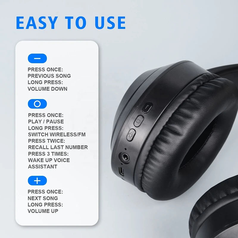 M5 Over Ear HIFI Stereo Headsets Wireless Bluetooth 5.3 Headphones Sports Gaming Earphones Support TF/AUX noise reduction Peaceful Pleasures Health and Wellness