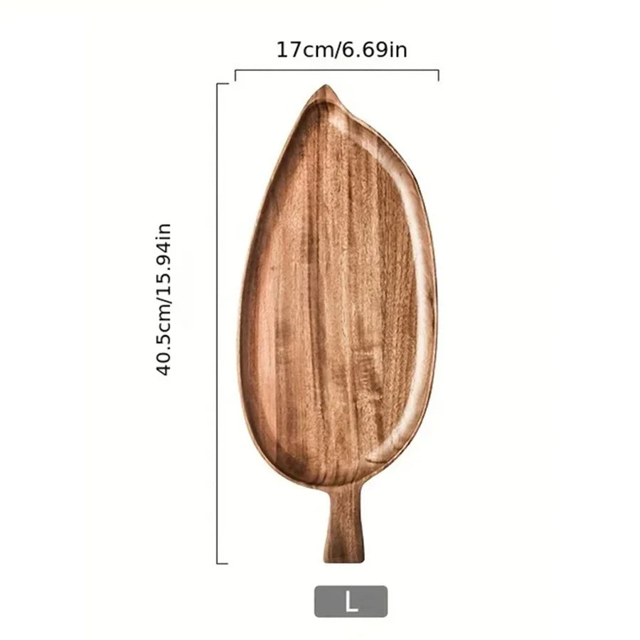 Japanesestyle High-looking Wooden Tray Afternoon Tea Snack Sushi Plating Leaf-shaped Plate Acacia Wood Tea Tray Dining Accessory Peaceful Pleasures Health and Wellness L