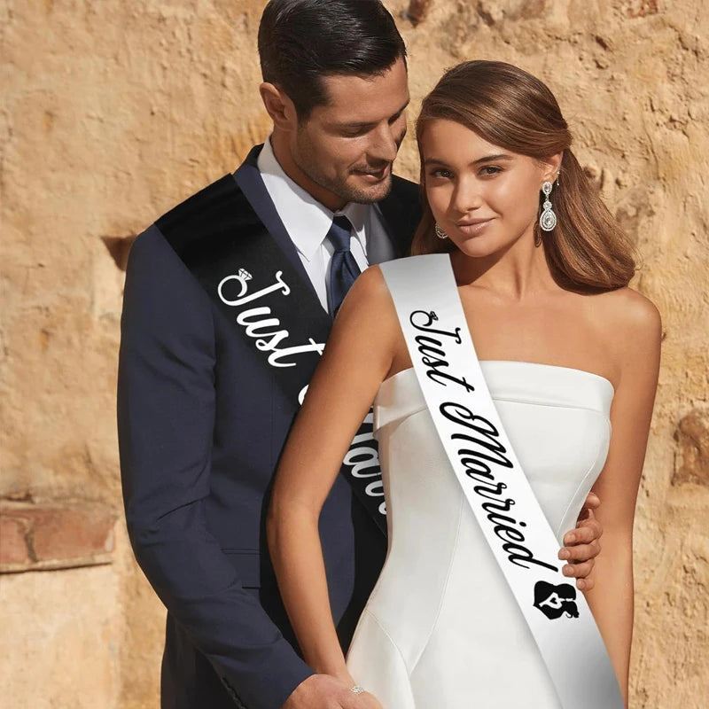 Just Married Sash Set 2pcs – Black & White Bridal Party Bridal Party Sash Peaceful Pleasures Health and Wellness