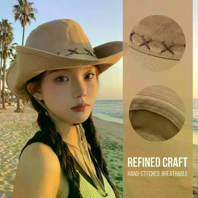 Wide Brim Western Cowboy Hat – Unisex Sun Protection Hat