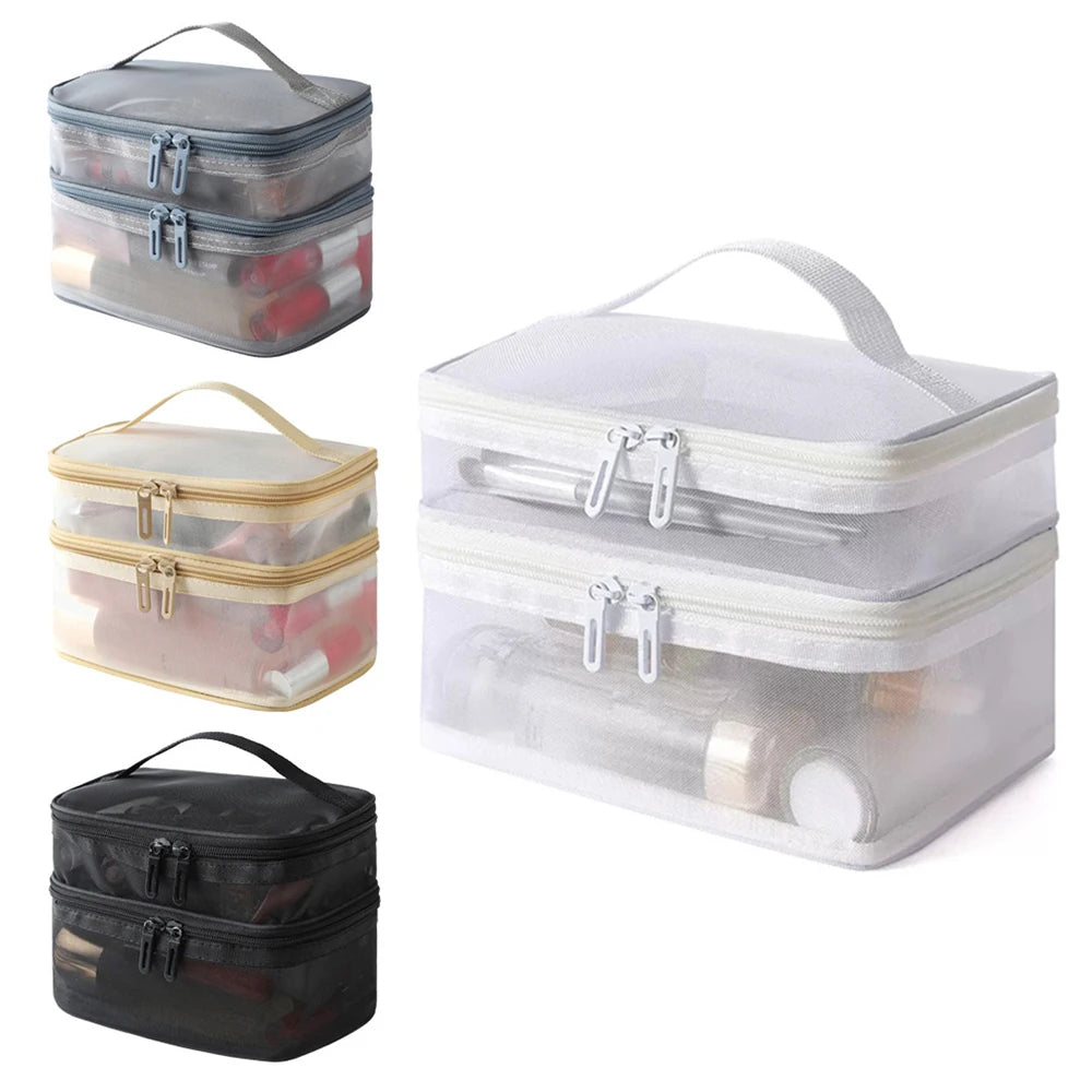 Double Layer Mesh Makeup Bag, Wash Bag, Women's Portable New Large Capacity Storage Bag, Cosmetics Storage Bag Peaceful Pleasures Health and Wellness