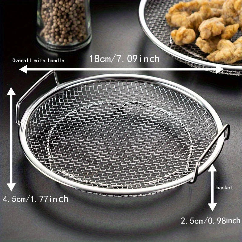 Stainless Steel Round Mesh Strainer Basket – Frying & Washing Mesh Strainer Basket Peaceful Pleasures Health and Wellness