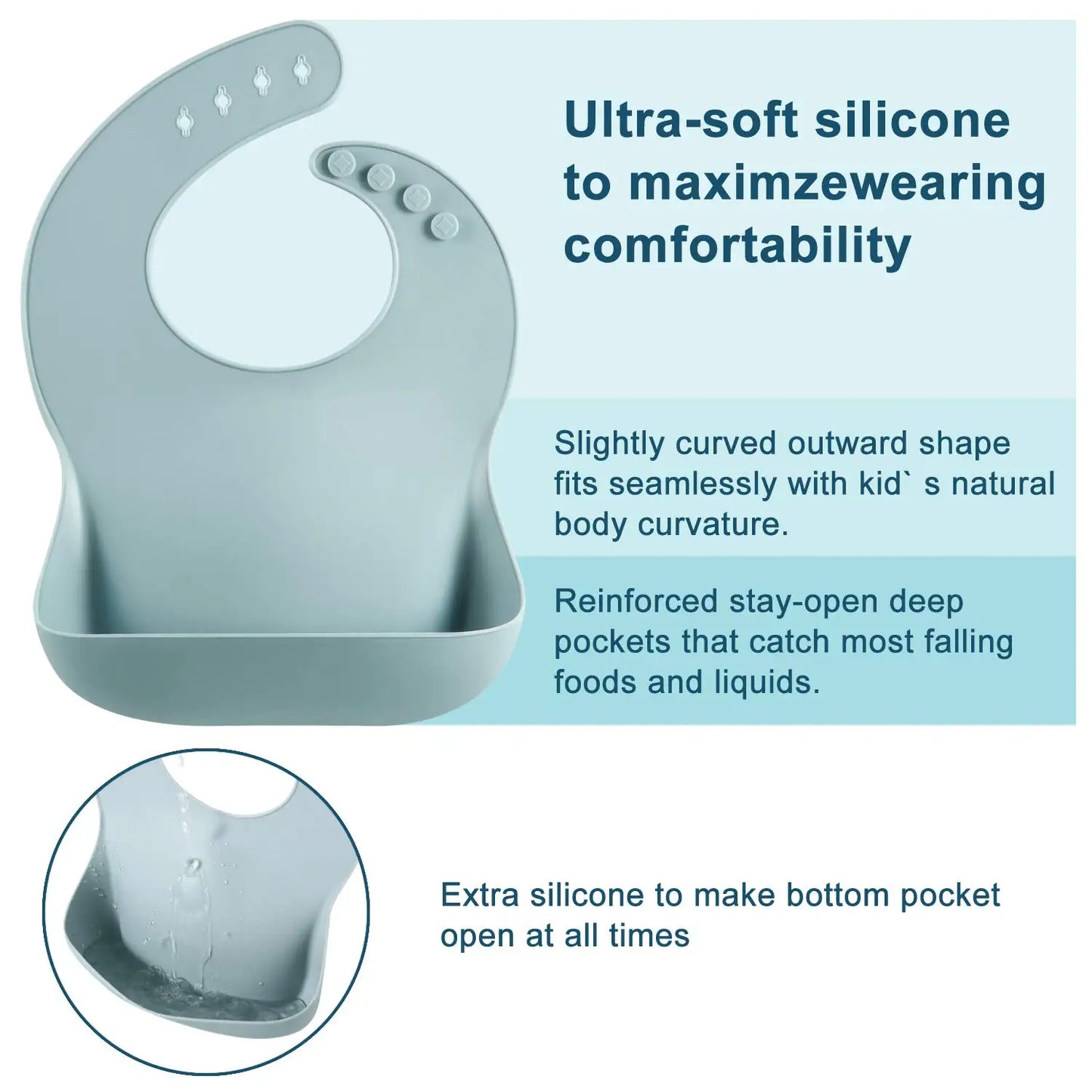 Soft Silicone Baby Bibs with Food Catcher Pocket | 1-3 Pack