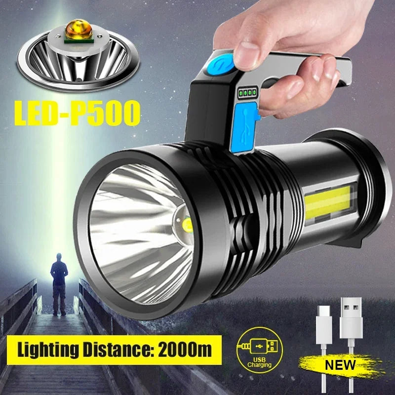 GGbingo 2KM LED USB Rechargeable Flashlight Portable Long Distance Waterproof Torch for Fishing Hunting Camping Peaceful Pleasures Health and Wellness 1PC
