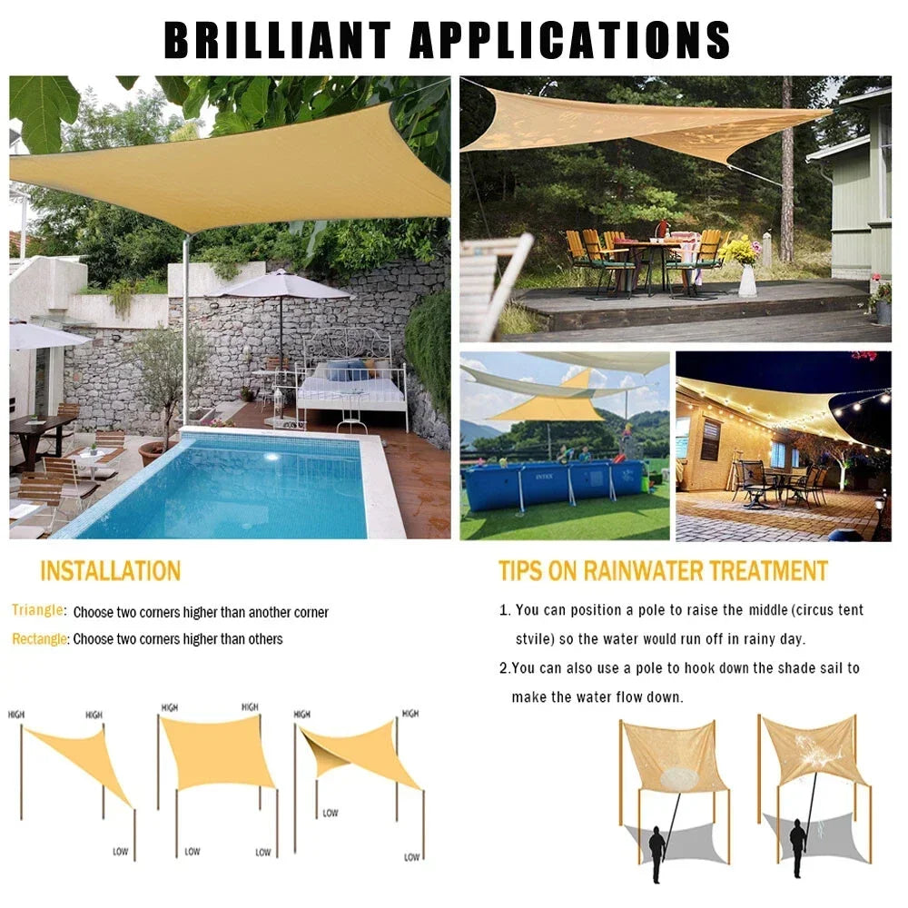 Waterproof Sun Shade Sail | 10 Sizes UV Block Outdoor Canopy