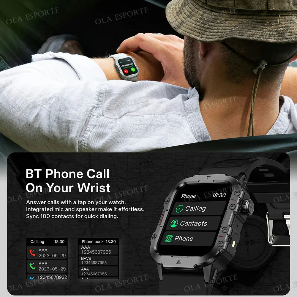 Military Smart Watch – Bluetooth Calls, GPS & Fitness Tracker