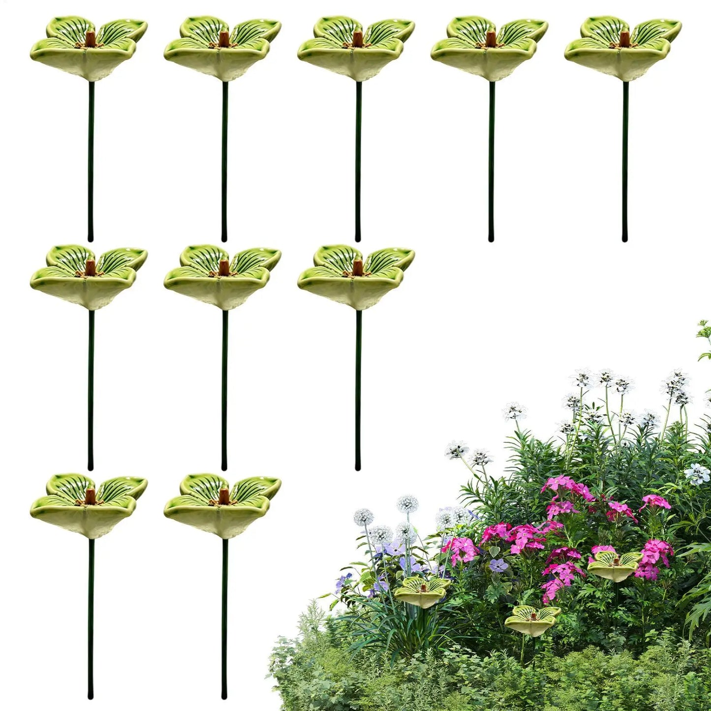 Bee Watering Station – 10 Ceramic Flower Feeders for Garden