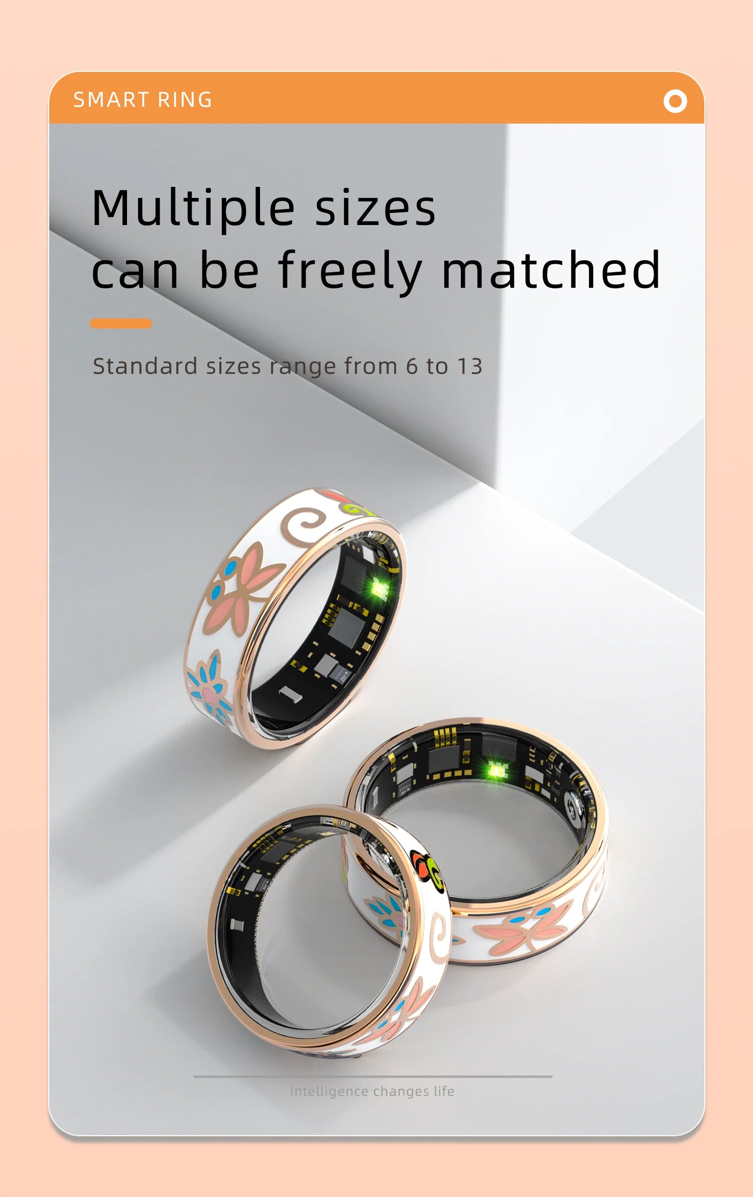 Color Enamels Smart Ring Fashion Women Female IP68 Waterproof Smartring Heart Rate Sleep Monitor Fitness Tracker for Android IOS Peaceful Pleasures Health and Wellness