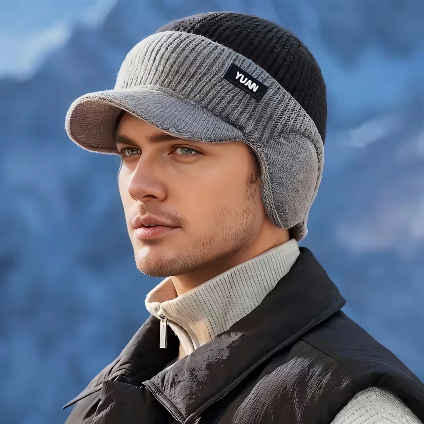 Dual-Tone Knit Baseball Cap - Outdoor Activities | Fashionable Dad Hat with Ear Protection | Perfect for Couples Hats for Men Peaceful Pleasures Health and Wellness GRAY