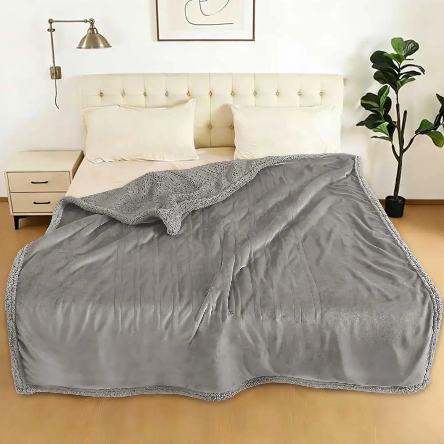 Twin Electric Heated Blanket 62x84 Inch, 5 Heat Settings, Auto Shutoff, Machine Washable, Gray Peaceful Pleasures Health and Wellness United States