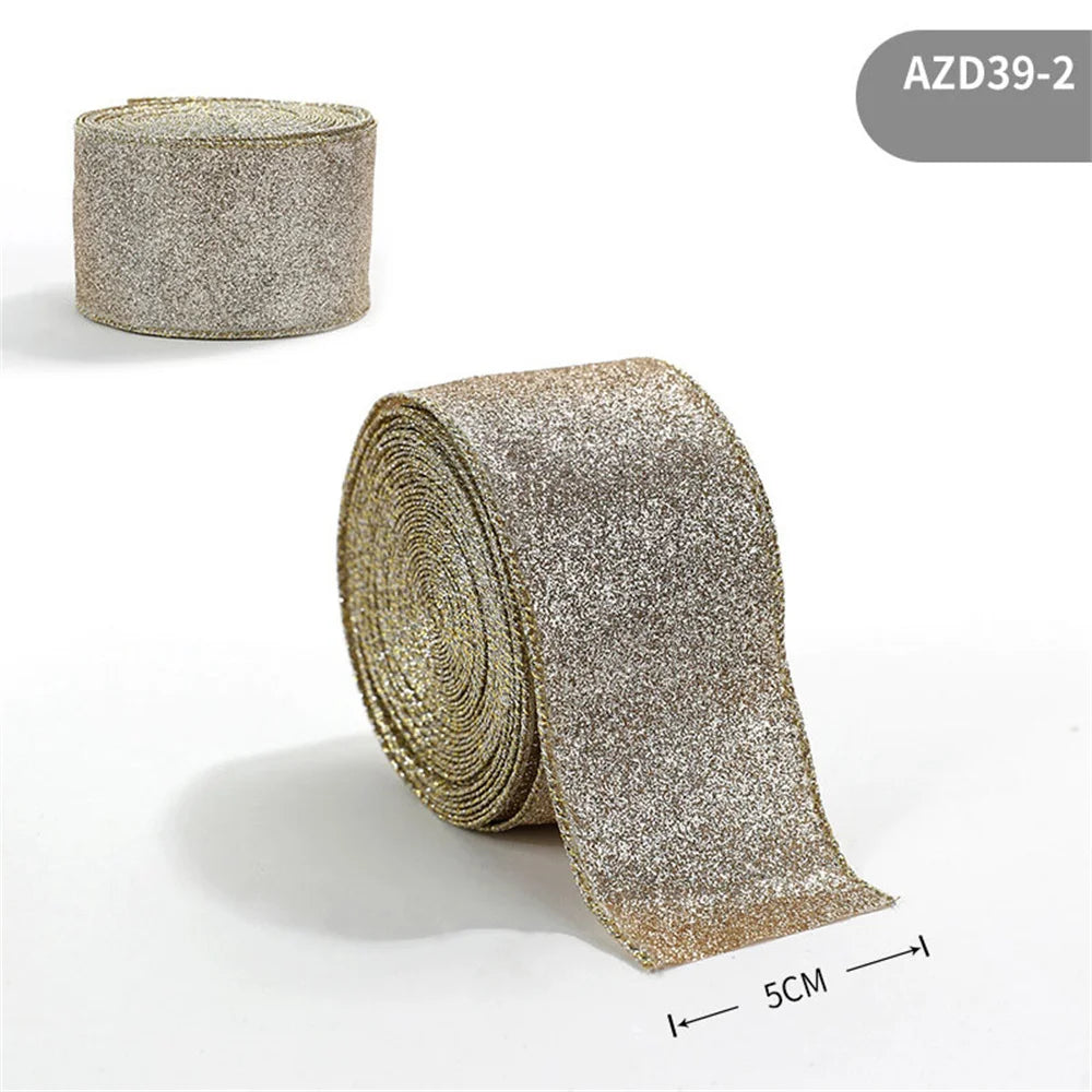 2m Glitter Christmas Ribbon Gold Silver Champagne | Xmas Bow