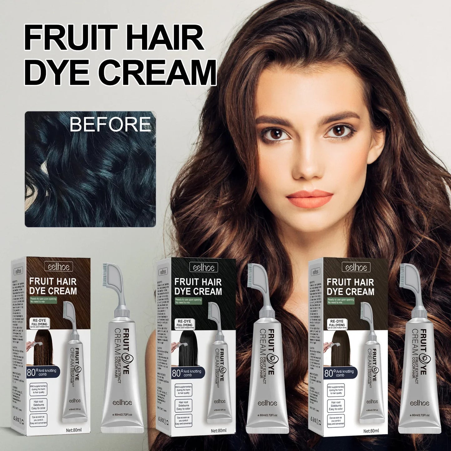 EELHOE Black Fruit Hair Dye Cream with Comb – Gray Coverage