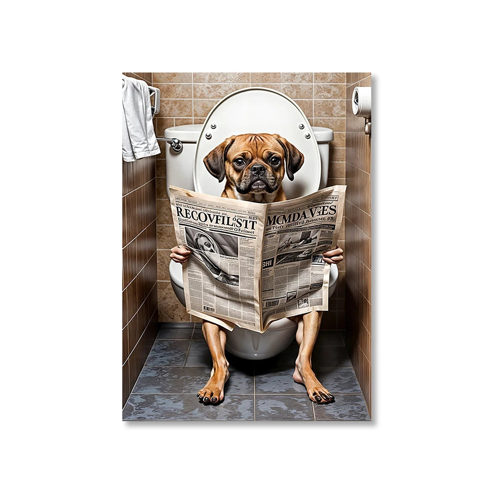 Funny Animal Toilet Canvas Wall Art | Bathroom Décor Poster