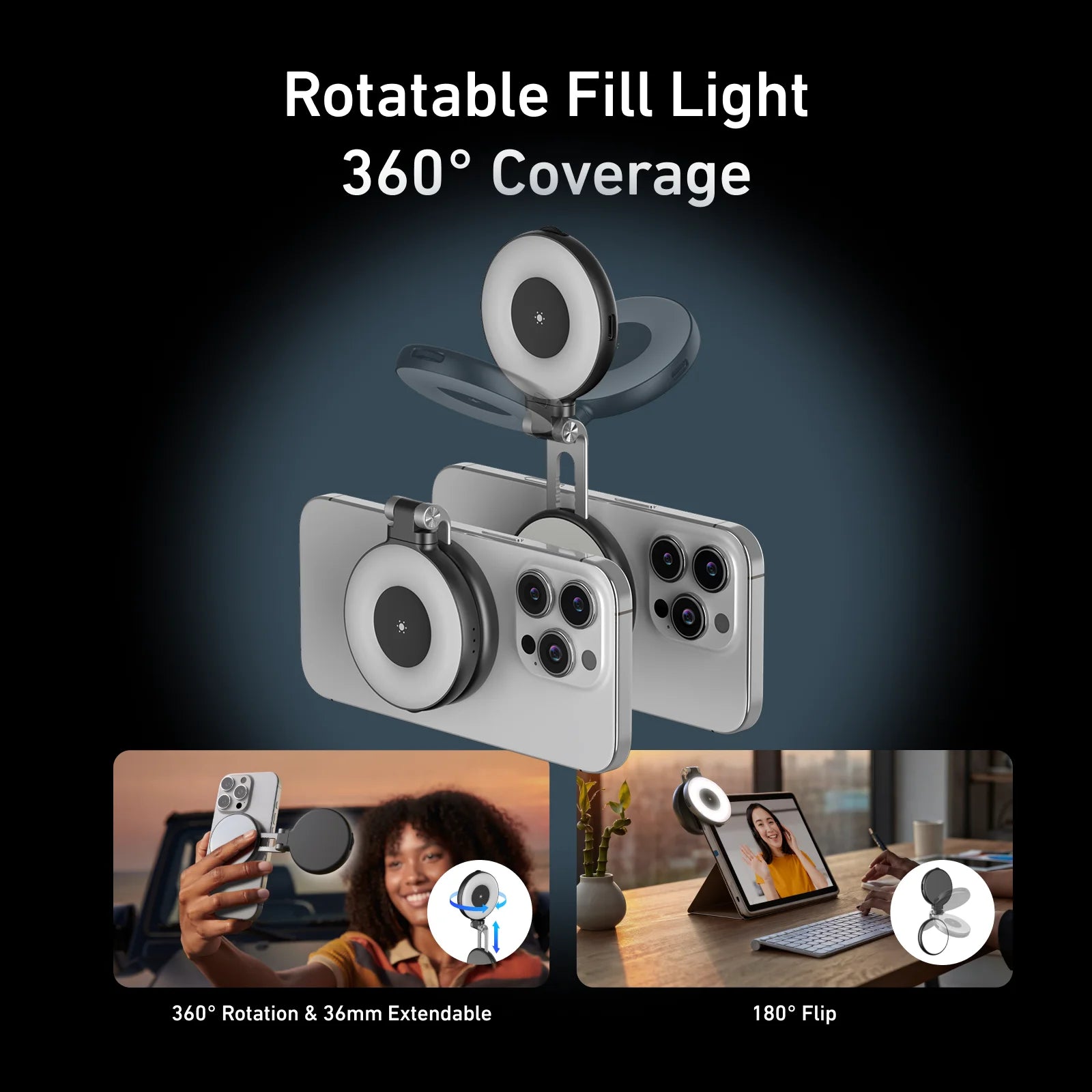 TELESIN Smartphone Magnetic Fill Light Mini Selfie Ring Fill Light 3 Modes Mirror Light for Iphone XIAOMI HUAWEI SAMSUNG Phone Peaceful Pleasures Health and Wellness