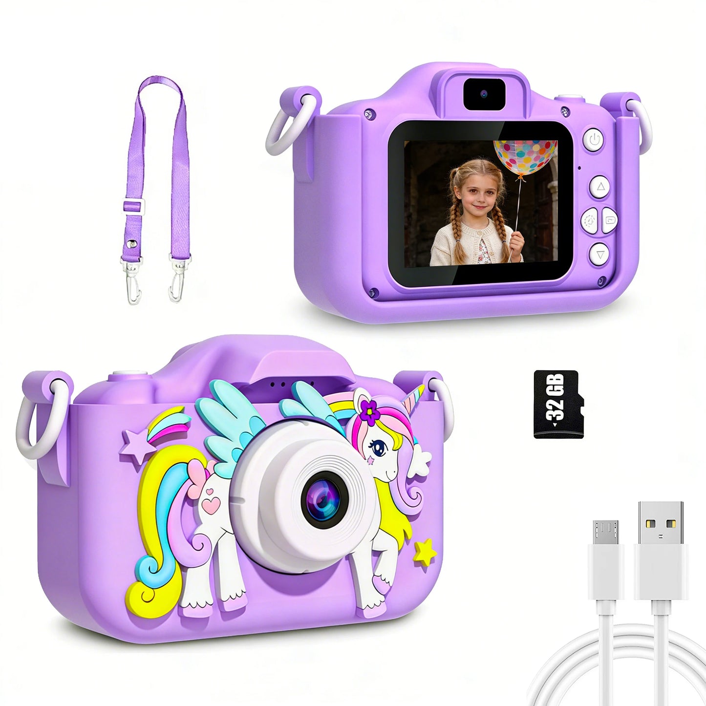 Kids Camera 1080P Video Mini Digital Camera Educational Toy Cameras With 32G Card Silicone Case for Girls Festival Birthday Gift Peaceful Pleasures Health and Wellness Purple03 32G Card