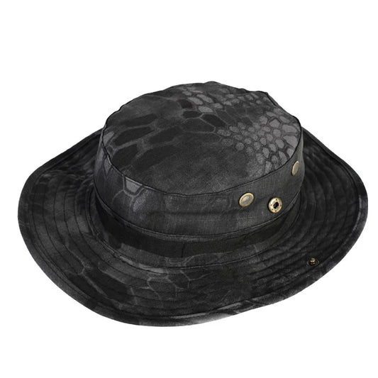 Snake Camo Bucket Hat | Men's Outdoor Sun Hat for Hiking & Cycling Outdoor Bucket Hat Peaceful Pleasures Health and Wellness black