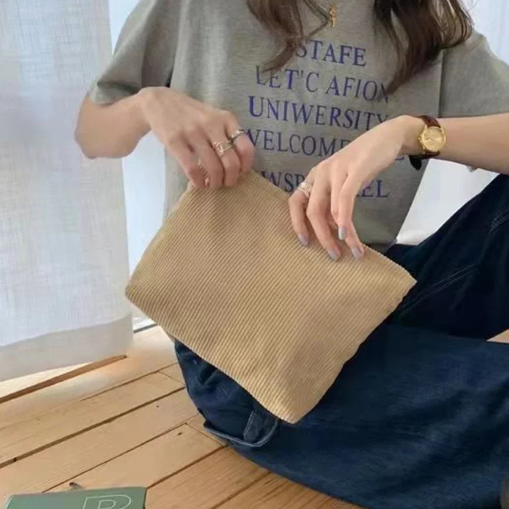 Corduroy Travel Makeup Bag | Large Cosmetic Organizer Clutch Cosmetic Travel Bag Peaceful Pleasures Health and Wellness