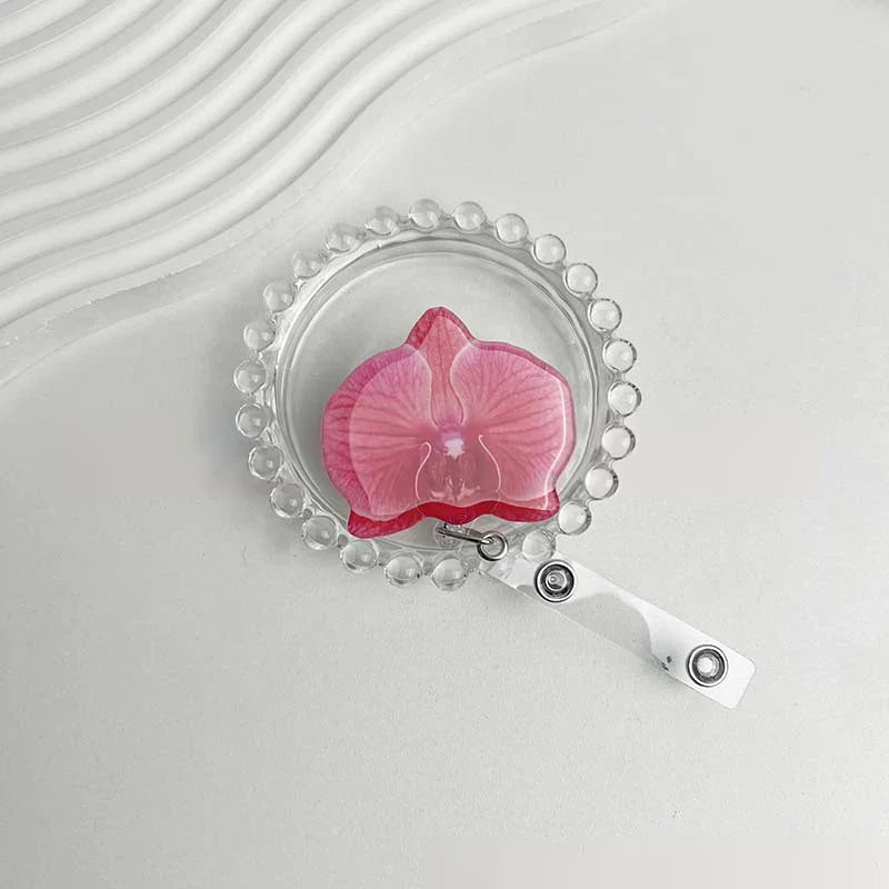 Flower Acrylic Bag Charm | Alligator Clip Retractable ID Holder