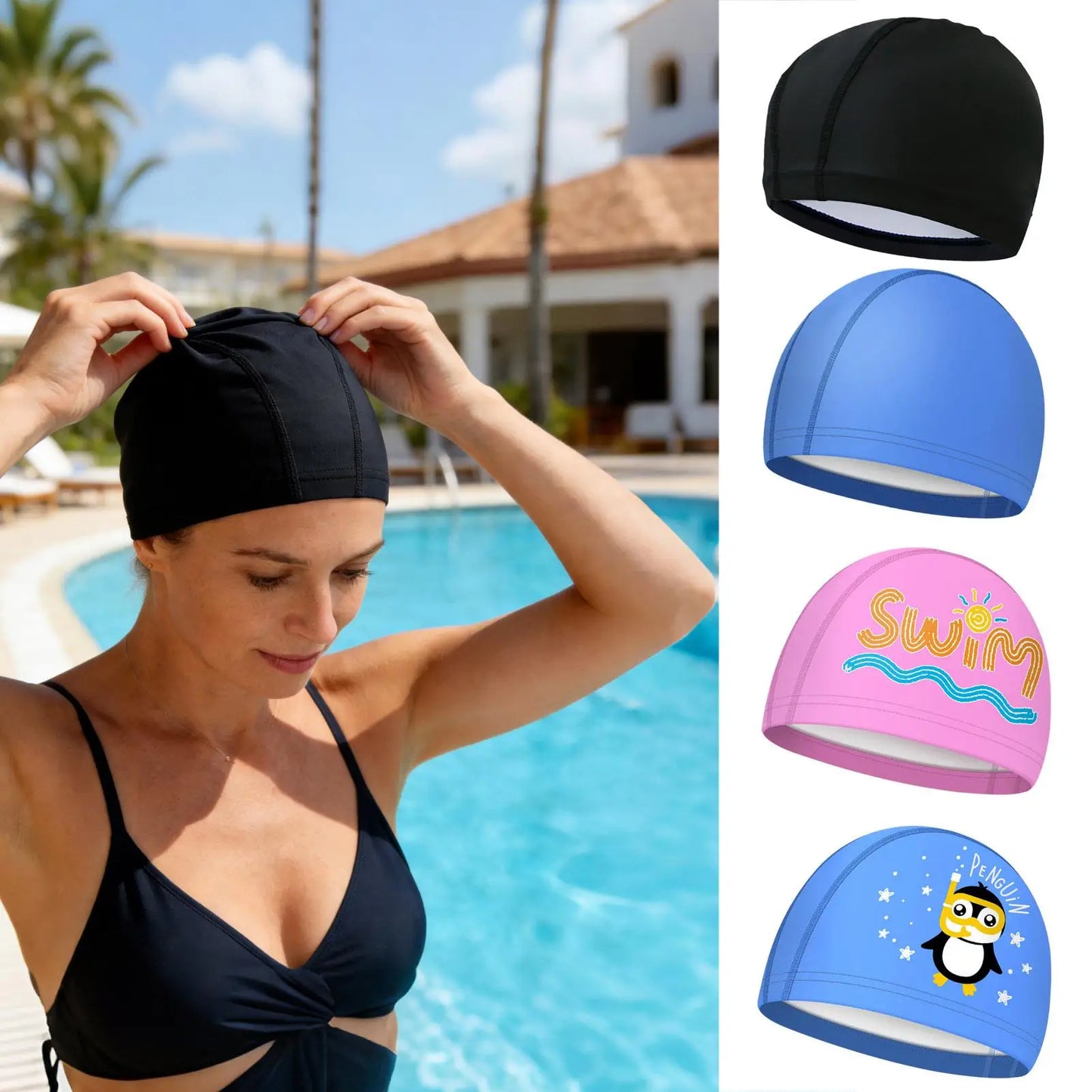Waterproof Silicone Swim Cap – Ear Protection Kids & Adults
