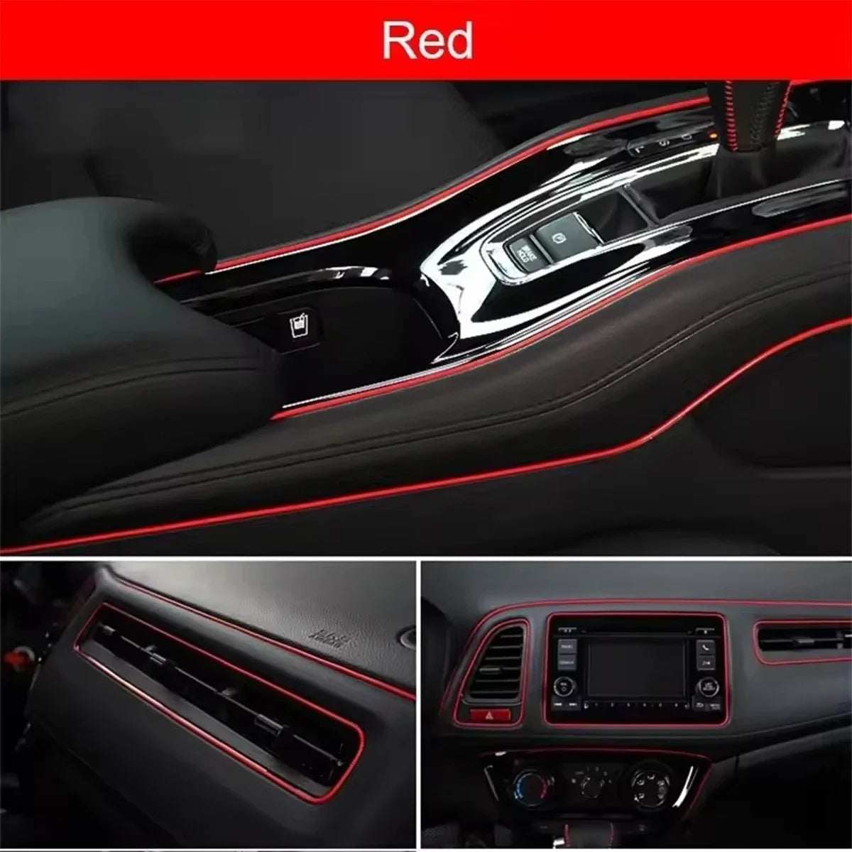 5M Car Interior Flex Trim Strip – Red & Silver Decor Peaceful Pleasures Health and Wellness