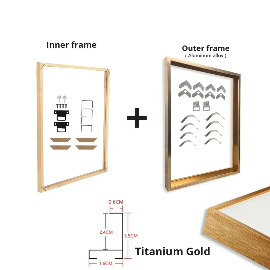 Canvas Prints Painting DIY Frame Kit Multi-color Metal Aluminum Outer Frame and Wooden Inner Frame for Home Decoration Peaceful Pleasures Health and Wellness 50x70cm Ti Gold Set